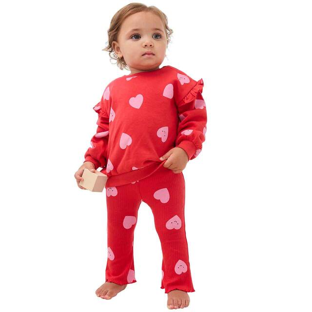 M&S Heart Print Outfit, 6-9 Months, Red Mix thumbnail 4