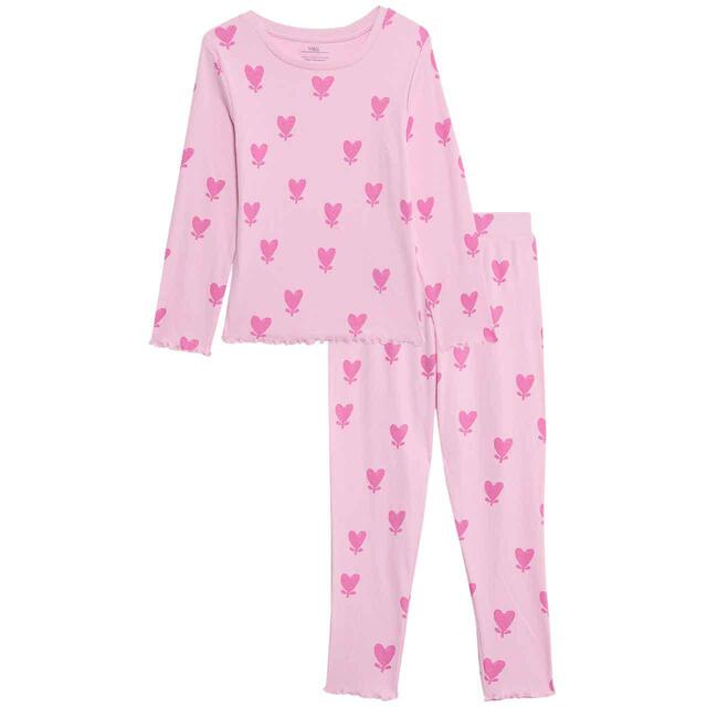 M&S Heart Stem Rib PJ, 2-3 Years, Pink Mix