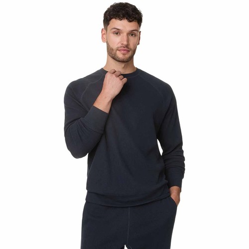 M&S Mens Pure Cotton Waffle Sweatshirt, M, Navy thumbnail 2