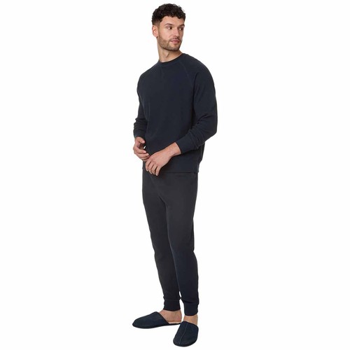 M&S Mens Pure Cotton Waffle Sweatshirt, M, Navy thumbnail 3