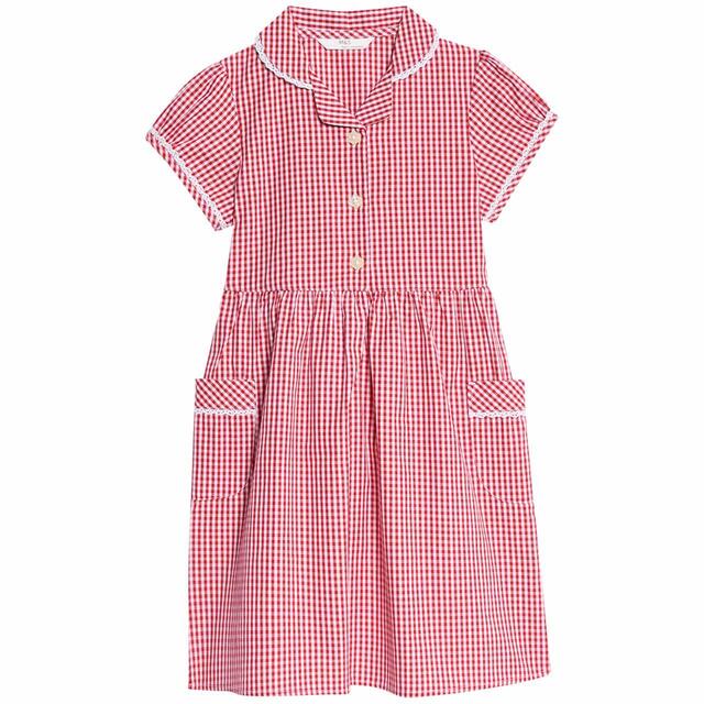 M&S Cotton Tie Gingham Dress, 4-5 Years, Red