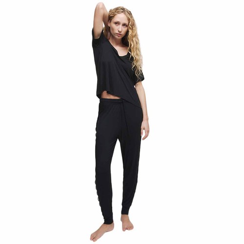 M&S Womens Body Soft Lace Detail Pyjama Top, Medium, Black thumbnail 2