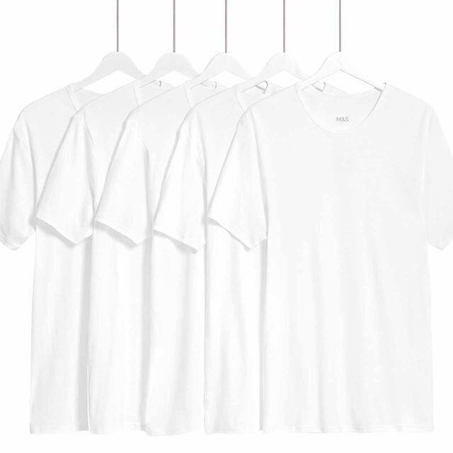M&S Mens Essential Cotton T-Shirt Vests, Large, White