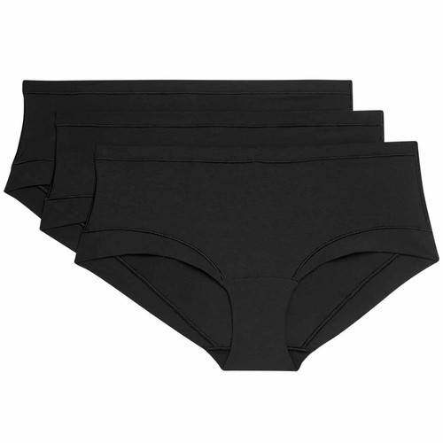 M&S Womens Flexifit Low Rise Knicker Shorts, 3 Pack, 14, Black