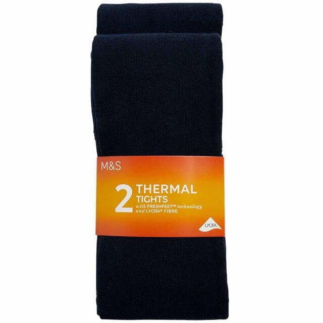 M&S Girls Cotton Rich Thermal Tights, 2 Pack, 4-5 Years, Navy