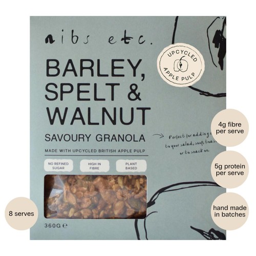 nibs etc. Barley, Spelt and Walnut savoury Granola
