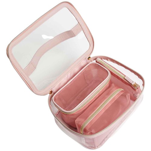 M&S Womens 4 Piece Make Up Bag Set, Pale Pink thumbnail 2