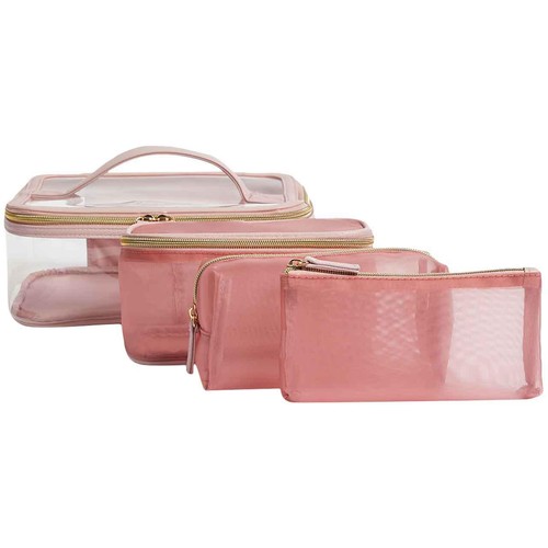 M&S Womens 4 Piece Make Up Bag Set, Pale Pink thumbnail 3