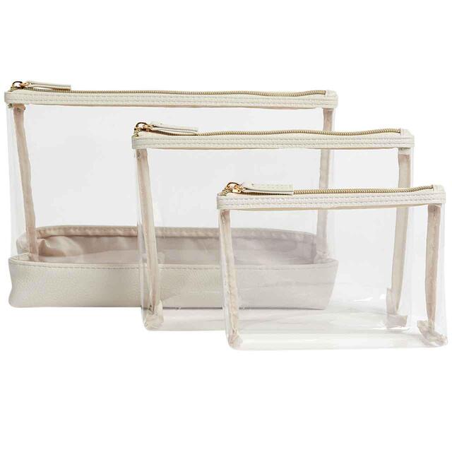 M&S Womens 3 Piece Clear Makeup Bag Set, Light Cream thumbnail 3