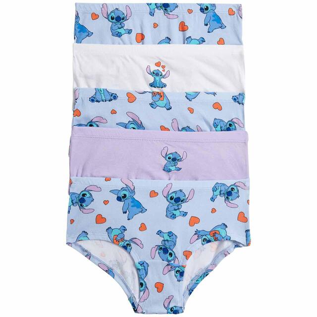 M&S Girls Cotton with Stretch Lilo & Stitch Shorts, 5 Pack, 5-10 Years Blue