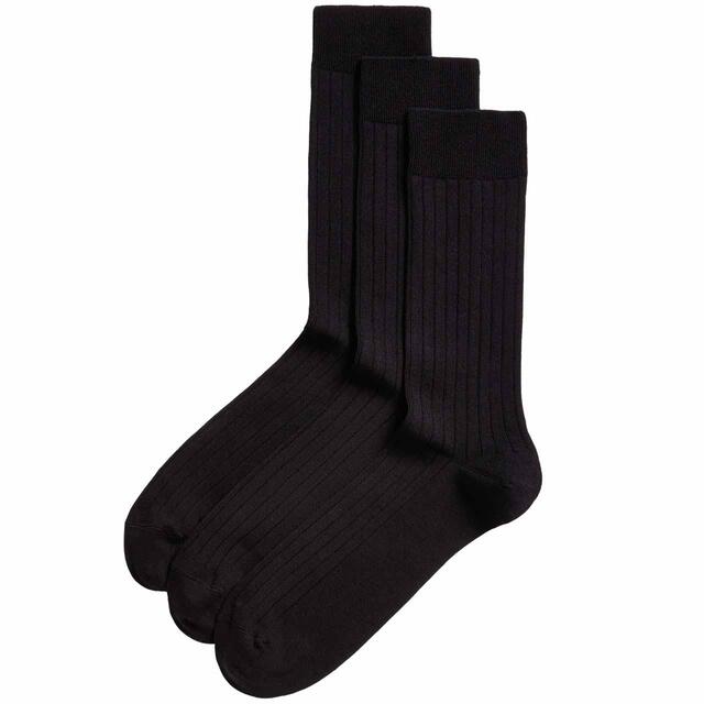 M&S Mens Egyptian Cotton Rich Ribbed Socks, 6-12, Black