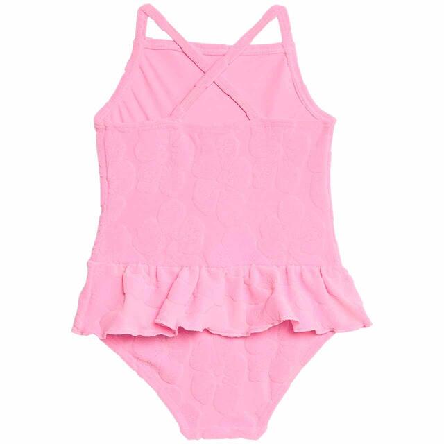 M&S Girls Floral Textured Frill Swimming Costume, 2-6 Years, Pink thumbnail 2