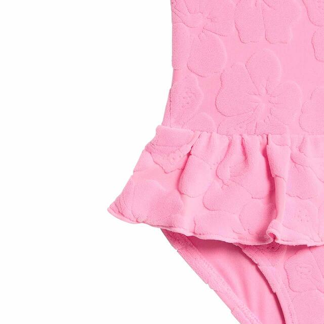 M&S Girls Floral Textured Frill Swimming Costume, 2-6 Years, Pink thumbnail 3