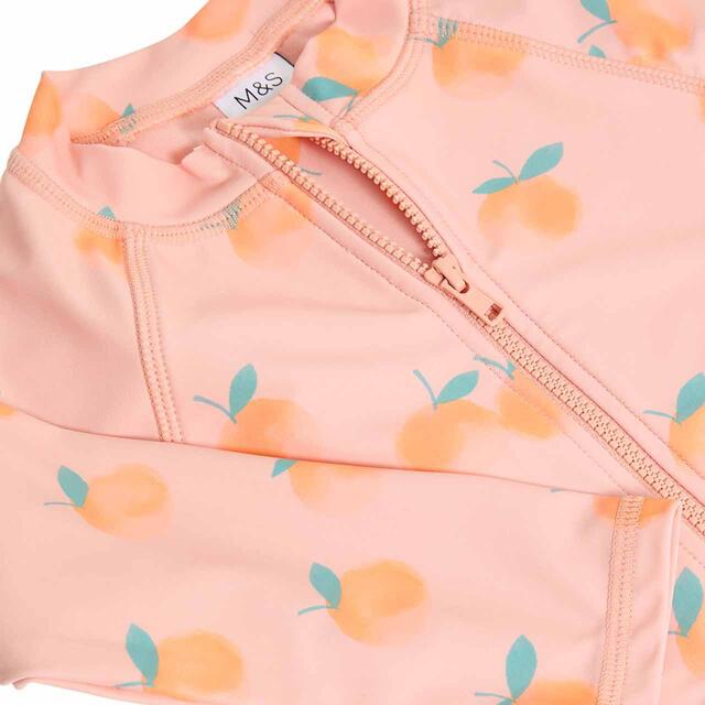 M&S Girls Peach Long Sleeve Swimsuit, 2-7 Years, Orange thumbnail 3