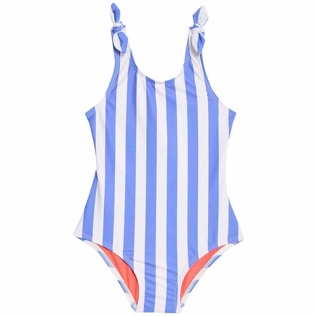 M&S Girls Striped Swimming Costume, 2-7 Years, Blue