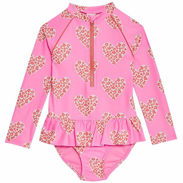 M&S Girls Heart long sleeve swimming costume, 2-7 Years, Multi