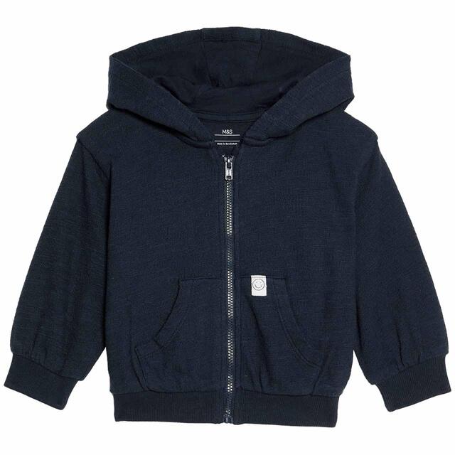 M&S Pure Cotton Zip Hoodie, 0 Months-3 Years, Navy