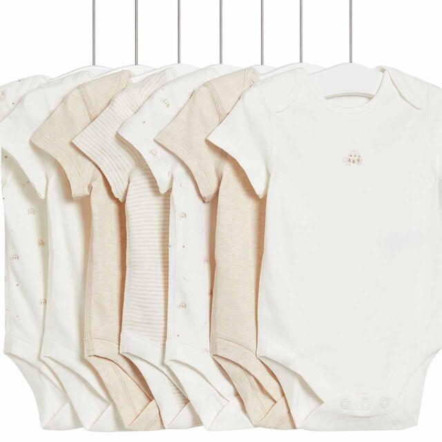 M&S Turtle Bodysuit, 7 Pack, Newborn-3 Years, Ivory
