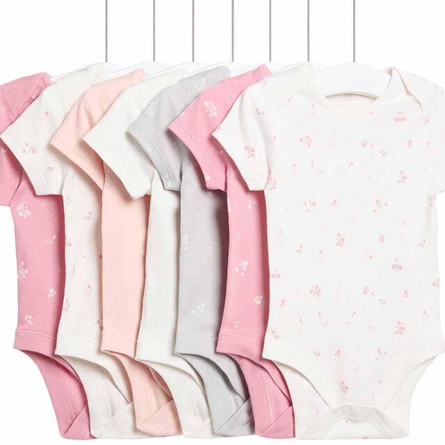 M&S Floral Bodysuit, 7 Pack, Newborn-3 Years, Pink