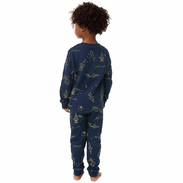M&S Space Printed Waffle PJ, 2-7 Years, Navy thumbnail 4