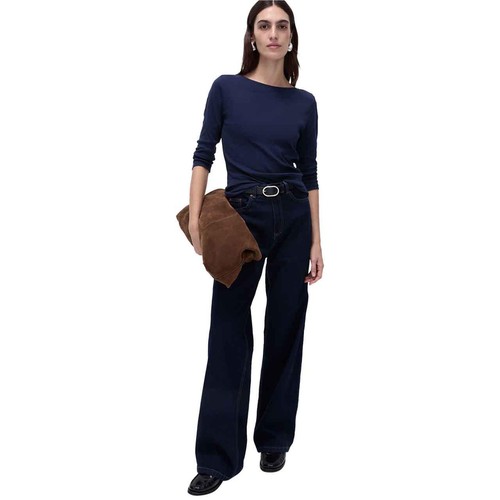 M&S Womens Pure Cotton Slim Fit Top, Size 8, Navy thumbnail 2