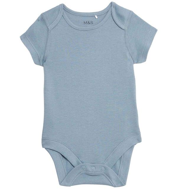M&S Pure Cotton Bodysuits, 5 Pack, Newborn-3 Years, Blue Mix