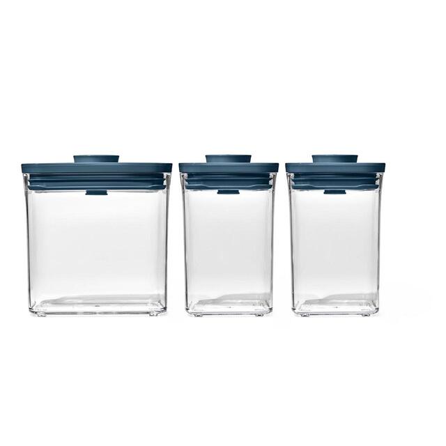 OXO POP Storage Container Rectangle 1.6L, 3 Piece Set, Storm Blue
