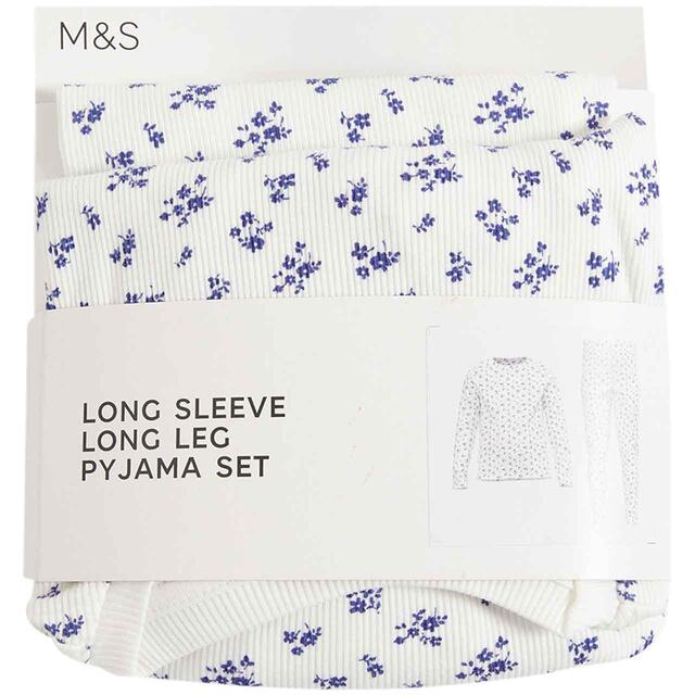 M&S Ditsy Floral Rib PJ, 2-7 Years, Ivory thumbnail 2