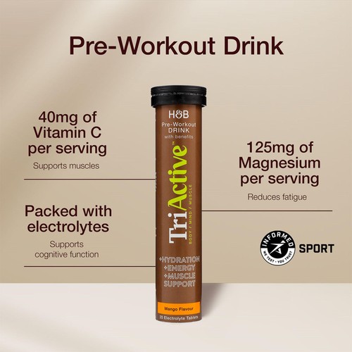 TriActive Pre-Workout Electrolyte Drink "with Benefits" Effervescent Mango thumbnail 2