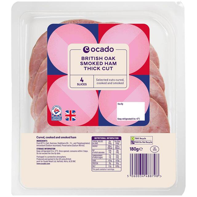 Ocado British Oak Smoked Ham Thick Cut 4 Slices thumbnail 2