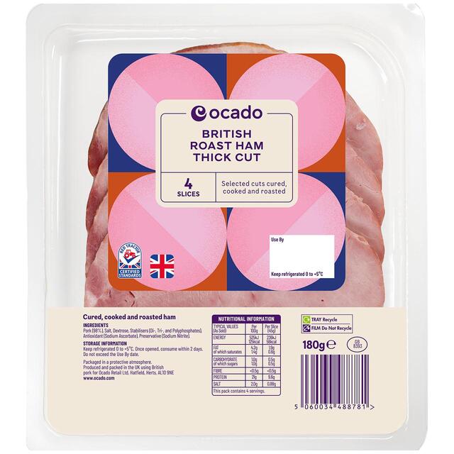 Ocado British Roast Ham Thick Cut 4 Slices thumbnail 2