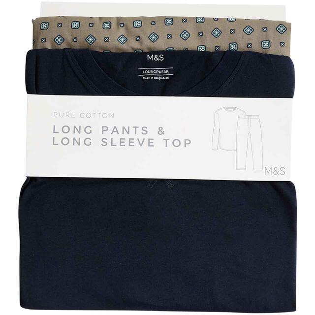 M&S Mens Pure Cotton Foulard Print Pyjama Set, S-XL, Navy thumbnail 2