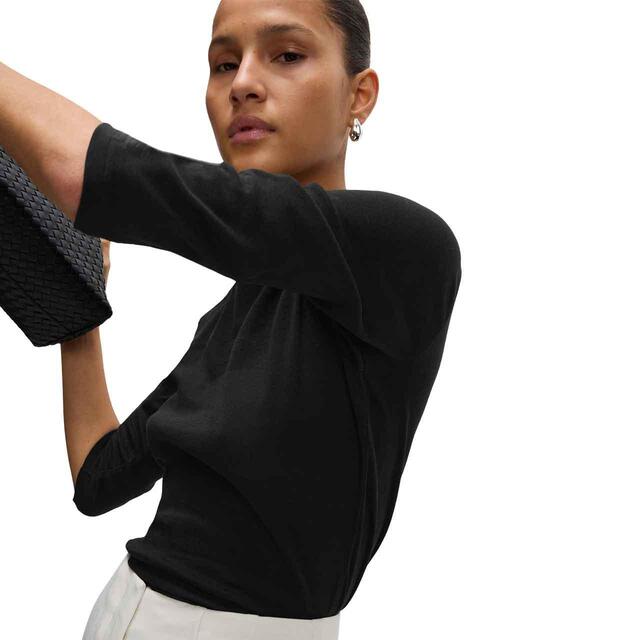 M&S Womens Pure Cotton Slim Fit Top, Size 8, Black thumbnail 2