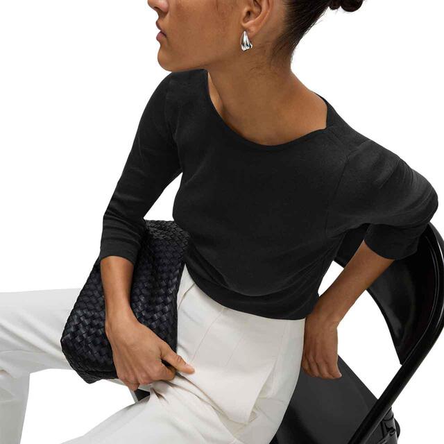 M&S Womens Pure Cotton Slim Fit Top, Size 8, Black thumbnail 4