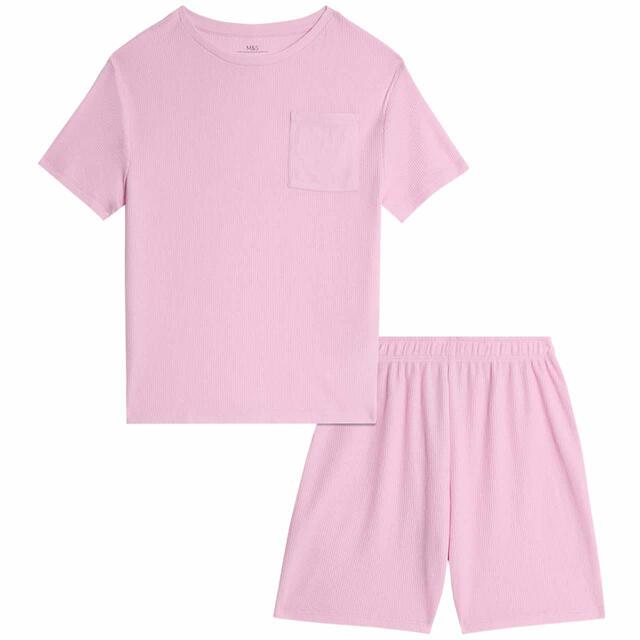 M&S Plain Waffle Shortie, 3-12 Years, Bright Pink
