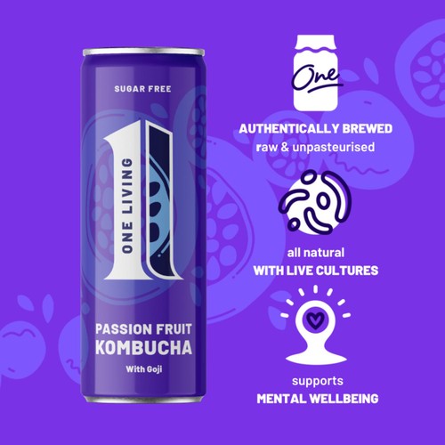 One Living Passionfruit Sugar Free Kombucha 4x250ml thumbnail 5