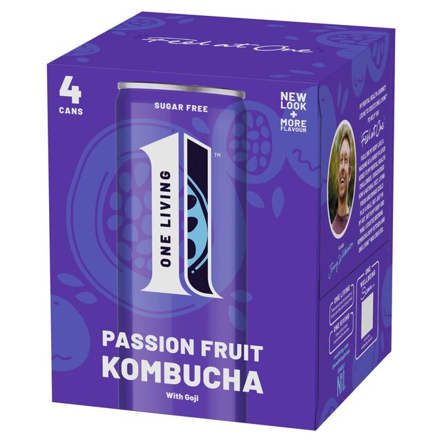 One Living Passionfruit Sugar Free Kombucha 4x250ml
