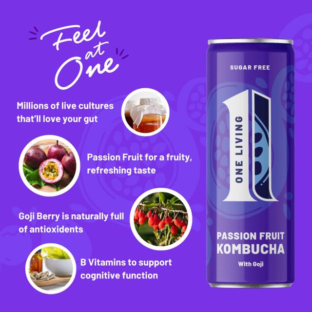 One Living Passionfruit Sugar Free Kombucha 4x250ml thumbnail 2