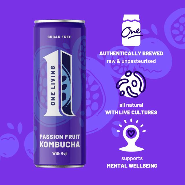 One Living Passionfruit Sugar Free Kombucha 4x250ml thumbnail 5