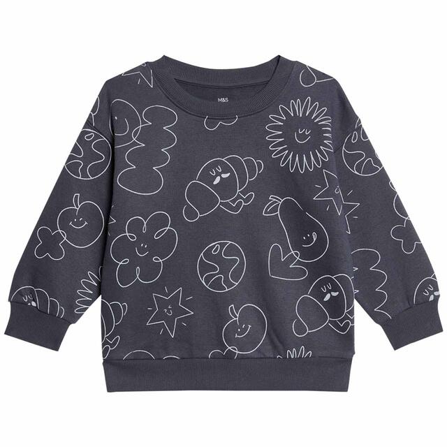 M&S Doodle Print Sweatshirt, 2-8 Years, Charcoal