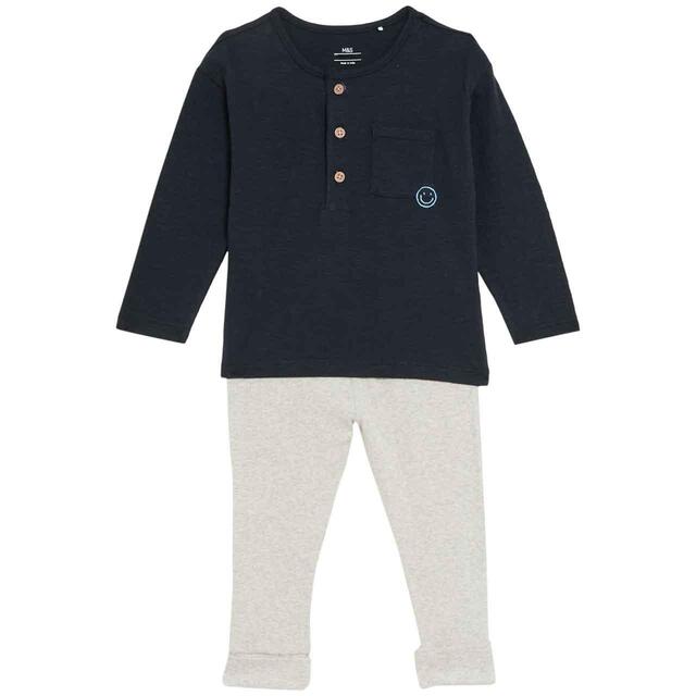 M&S Long Sleeve Jersey Outfit, 0 Months-3 Years, Navy