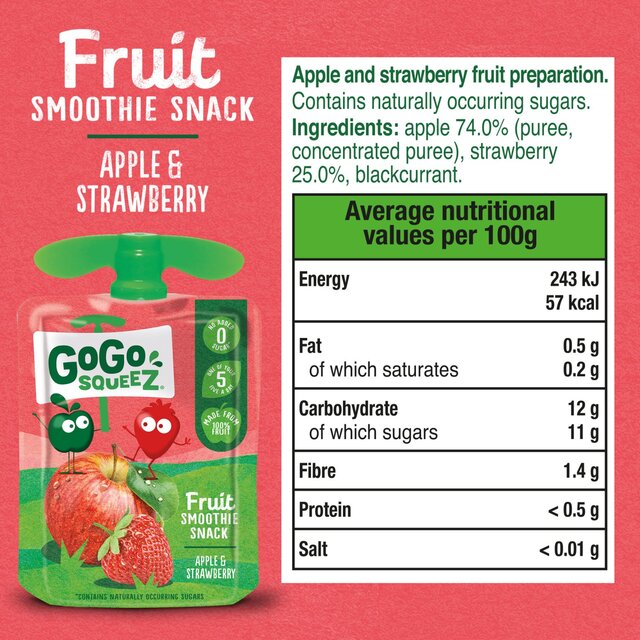 GoGo squeeZ Fruit Smoothie Snack Apple and Strawberry 4X90g thumbnail 6