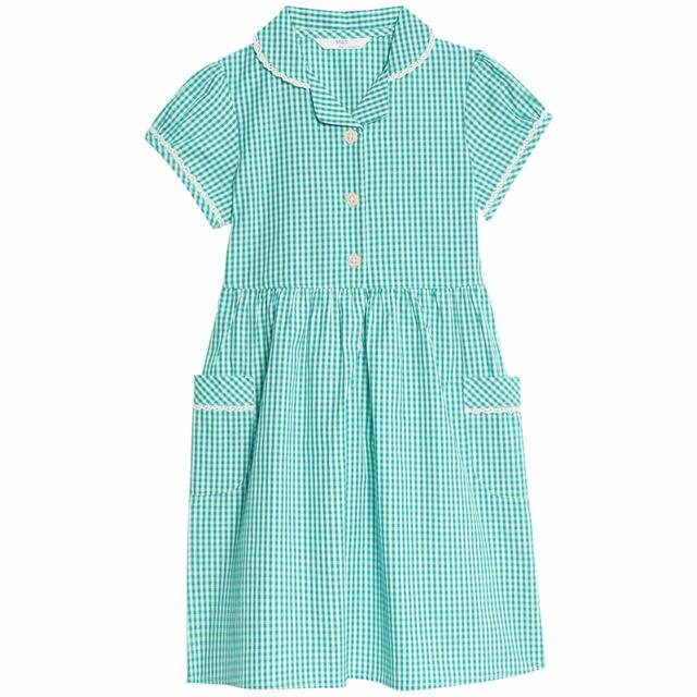 M&S Cotton Gingham School Dress, 3-12 Years, Green