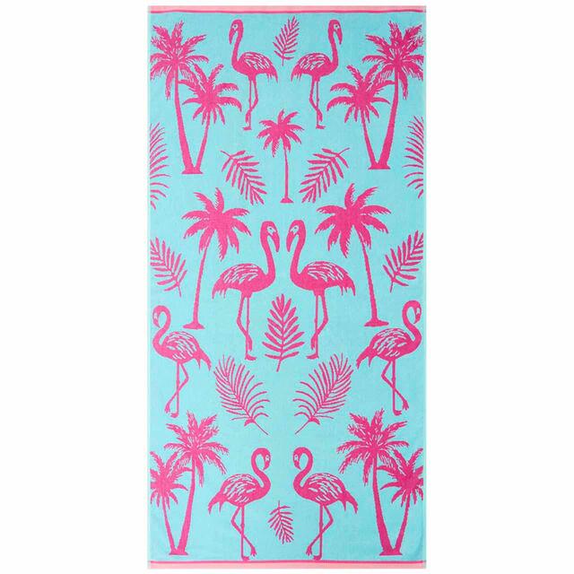 M&S Pure Cotton Flamingo Beach Towel Teal Mix
