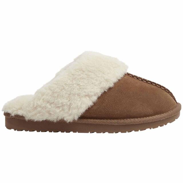 M&S Suede Faux Fur Cuff Mule Slippers, 3-8, Chestnut