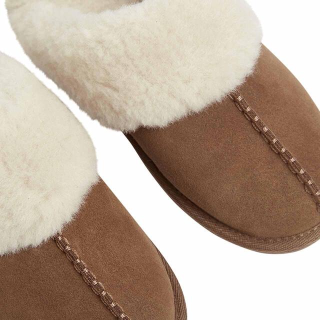 M&S Suede Faux Fur Cuff Mule Slippers, 3-8, Chestnut thumbnail 2