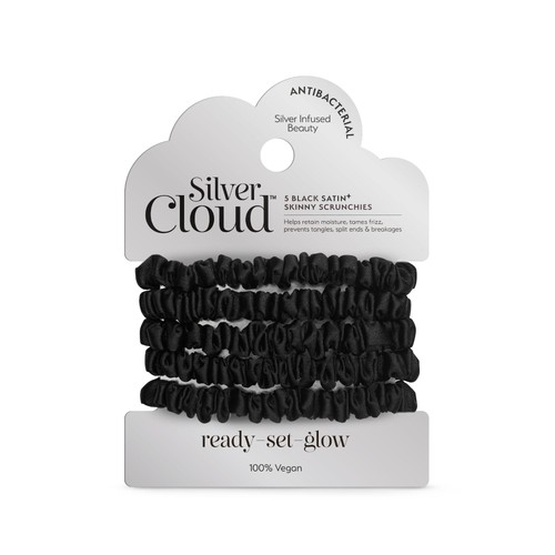 Silver Cloud 5 Black Skinny Satin Scrunchies