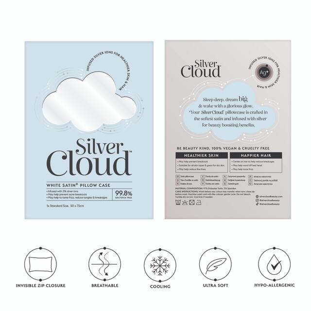 Silver Cloud White Satin Pillowcase Infused with Silver Ions thumbnail 2