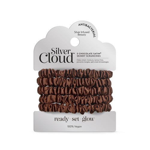 Silver Cloud 5 Chocolate Skinny Satin Scrunchies