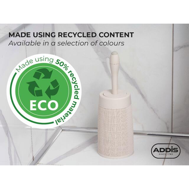 Addis Faux Hessian Plastic Round Bathroom Toilet Brush Set, White thumbnail 2